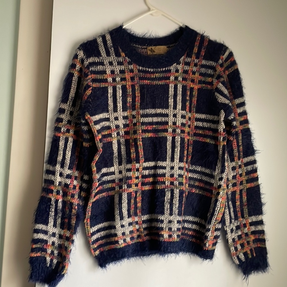 Katsumi Blue Sherpa Sweater Eyelash Fabric Grunge Cabincore Soft Size Small